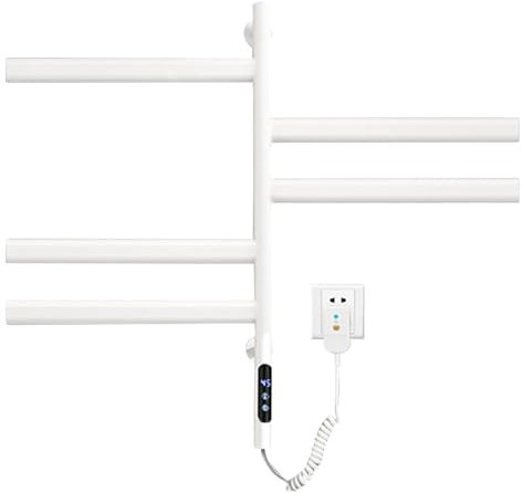 Towel Rail Radiator, 675x450 mm Heated Towel Rail Radiator Ladder, 180° Rotatable Towel Warmer Rail, Electric Heated Towel Rail, 120W Wall Mounted Rail with Thermostat and LED Indicator (White)