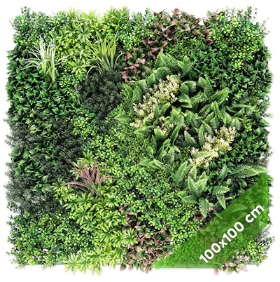 JELLE & JACOB Mur Vegetal Artificiel Exterieur et Interieur, Panneau Mur végétal 100x100 cm -Jungle Urbain-, Facile d'entretien et Durable - pour Une Ambiance Cosy, Plante Murale Artificielle