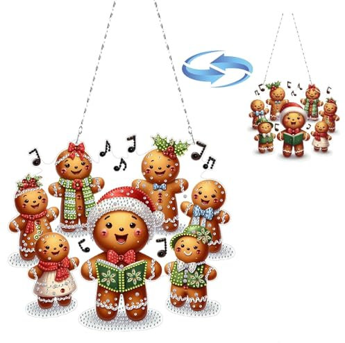 CXINLky DIY Diamond Art Painting Weihnachten Anhänger mit Kette, Diamant Painting Fensterbilder, Weihnachten Diamond Malerei Wandbehang Kits für Wand Garten Decor-04-Lebkuchenmann