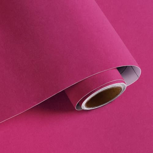 VaryPaper Hot Pink Velvet Fabric Wallpaper Self Adhesive Velvet Flock Liner for Jewelry Boxes 40cmx200cm Removable Pink Fabric Lining Paper for Furniture Soft Velvet Drawer Liner Dresser Craft Project