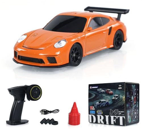 wheelfun 1/43 Voiture de Course Mini Drift Télécommandée Jouet Radio avec Lumières et Cônes de Sécurité Routière Version sans Gyroscope