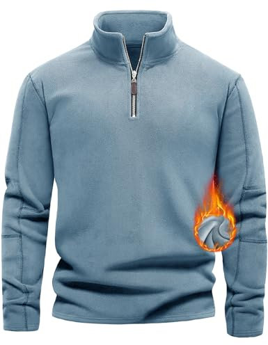 Lonya Felpa Pile Uomo Invernale Micropile Caldo Pullover Inter 1/4 di Zip Maniche Lunghe Maglia Termica Maglione Blu,XL