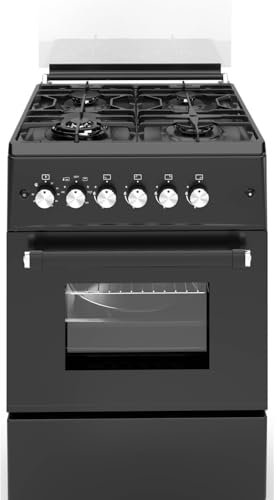 ALPHA Cocina de Gas VULCANO ELITE-60 Negro Mate. Encendido Automático, Wok, Ventilador y Temporizador en horno. **Alta Gama**