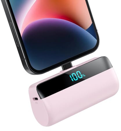 Mini Power Bank 5200mAh for iPhone,[2025 Upgraded] PD 20W Fast Charging Portable Charger,Small LCD Display Battery External Pack Compatible with 14/14 Plus Pro Max /13/13 Pro Max/12/11/XR/X/8/7/6 etc