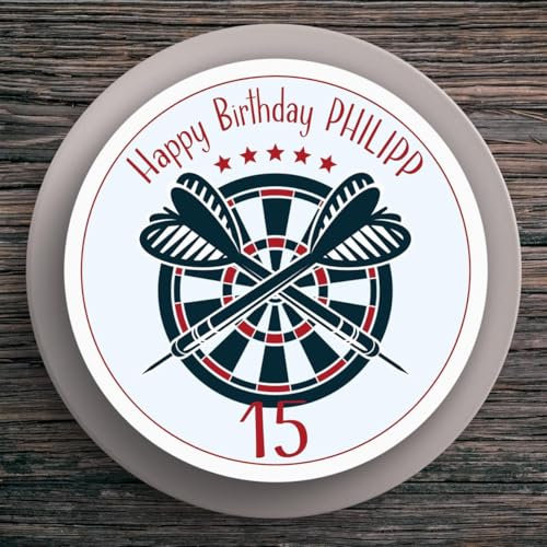 Tortenaufleger Geburtstag Dart #1 Name & Zahl (20cm) Fondant Papier