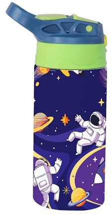 Docliick - Botella agua Acero Inoxidable niños. Térmica 350ml.Botella con dibujos originales exlusivos. Botella Niños colegio pajita. (20.Astronauta Bandera)
