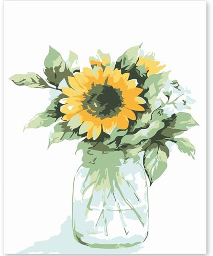 EFOTIML Paint by Numbers Kit for Adults Beginners & Kids Ages 8-12,1 Pack 16x20 inches Canva for Painting Kits for Adults in Colorful Box(Without Frame)-Sunflower and Vase