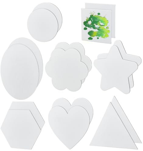 PH PandaHall 8 Styles Petite Toile Tendue 16pcs Mini Toile Vierge Triangle Rond Toile Cadre Hexagone Coeur Toile Panneau pour Peinture Dessin à L'Huile Acrylique Verser Art 10-24cm