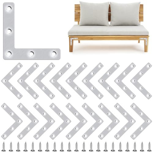 BGOBTY Equerre de Fixation,20 pièces Equerre Metal à 90°,Équerres d'angle avec vis,Angle en L,Support en acier inoxydable.Connecteurs d'angle pour armoires,tables,chaises en bois (80*80 mm)