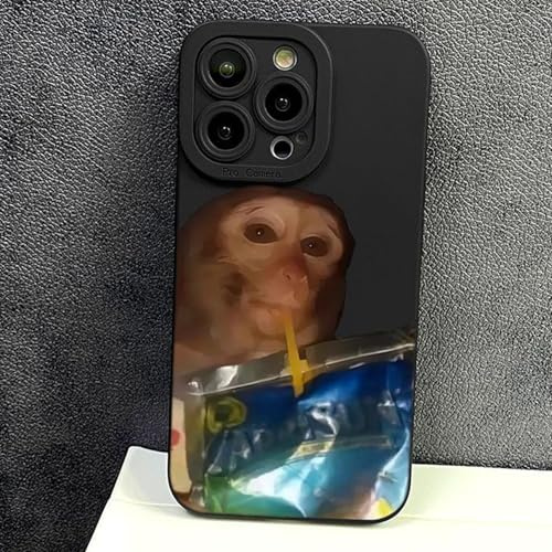 Generisch Monkey Phone Case, Monkey Drinking Phone Case, Funny Monkey Phone Cases for iPhone 16/15/14/13/12/11 Pro Max, Shockproof TPU Protective Cover (13,Black)
