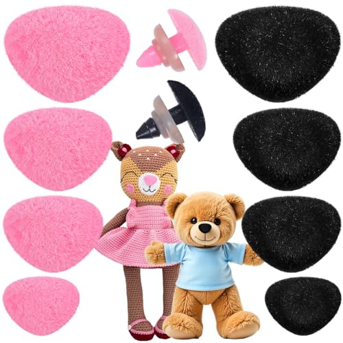Nogeqi 32 Stück Plüsch Sicherheitsnasen für Häkeltiere Erwachsene Beflockte Sicherheitsnasen Amigurumi Häkelnasen Schwarze Nasen mit Unterlegscheiben 4 Größen 11-18mm für Teddybären Bastelprojekte