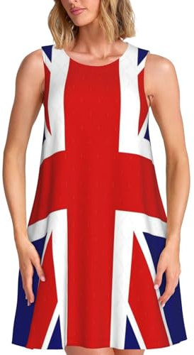 QPIPGER Robe d'été décontractée pour femme avec imprimé drapeau anglais et poches, Noir , M