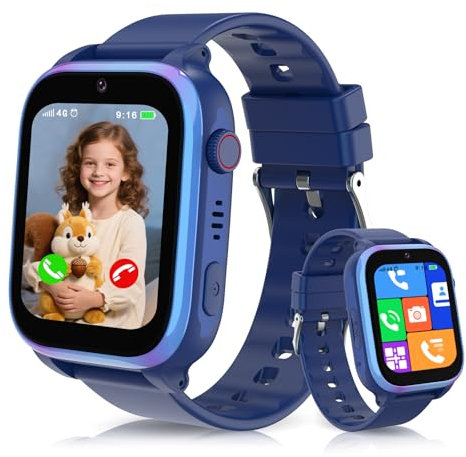 4G Smartwatch Kinder mit GPS und Telefon, Videoanrufen, SOS, Schulmodus, Anruffunktion, Wasserdicht, WLAN, Spiele, Musik, Kamera, Kinder Smartwatch zum Telefonieren für 4–16 Jungen und Mädchen