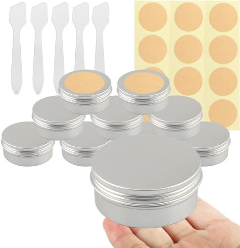 BPackGo Lot de 10 Pots en Aluminium Argenté 150ml - D83mm x H34mm avec Couvercle à Vis, Vides pour Cosmétiques, Crème, Baume, Bougie, Petit Contenant Métallique Voyage Ronde