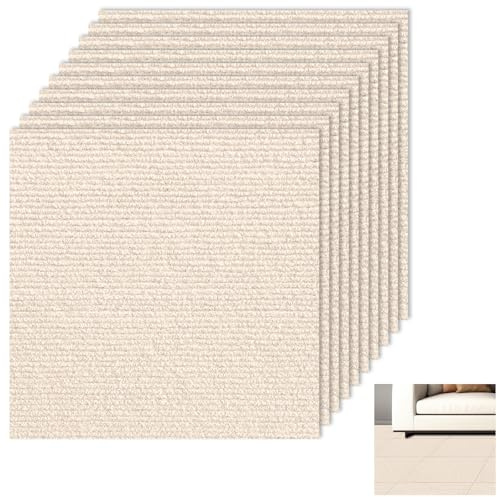 10 Stück Teppichfliesen Selbstklebende Matten 40x40cm, Teppichfliese 1.6m² Teppichboden, Teppich Fliesen zum Zuschneiden für Büros Hotel Wohnung Haus Schlafzimmer (Hellbraun-10pcs, 40x40cm)