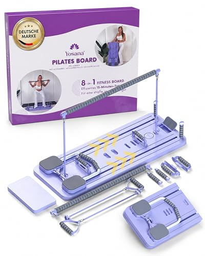 Yosana Pilates Board I Reformer für Zuhause I 8-in-1 Fitness Board faltbar & tragbar I Bauchtrainer inkl. Knie Kissen, Widerstandsbändern & Pilates Bar I verbessertes Design