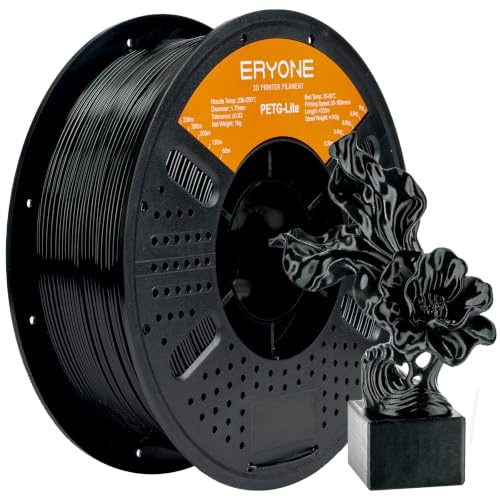 ERYONE PETG Filament 1.75mm +/-0.03mm, 1KG 3D Printer Filament PETG Lite, 1KG/Spool, Schwarz
