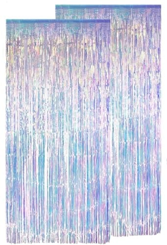 QHSXMQ 2 Stück 1m x 2m Lametta Vorhänge Irisierende Glitzer Geburtstagsdeko | Glitzervorhang Metallische Fotowand Hintergrund Deko für Meerjungfrau Frozen Eiskönigin Mädchen Meer Pool Ｑuallen Party