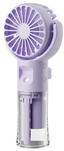 Handventilator, Tragbarer Mini Ventilator mit Wassernebel, USB Aufladbarer Mini Lüfter Elektrischer Hand Ventilator mit 4 Windgeschwindigkeit, kleiner Ventilator für Büro, Reise und Camping (Lila)