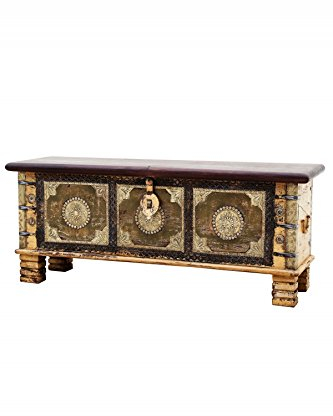 Marrakesch Vintage Deko Sitzbank mit Stauraum aus Holz 116cm groß | Truhe Holzkiste mit Deckel Cebrail als Schlafzimmer Wohnzimmer Möbel | Bank Schuhbank mit Sitzfläche für den Flur als Flurmöbel