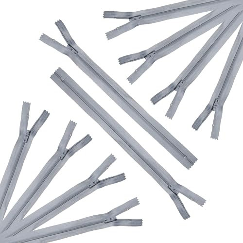 Trimz 40 cm Langer Reißverschluss mit 4 mm Zähnen, grau, 10 Stück, Polyester