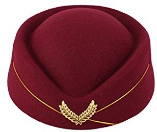 BESTOYARD Flugbegleiterin Mütze Wollfilz Stewardess Hut Damen Pillbox Mützen Stewardess Kostüm Cosplay Cap Größe M (weinrot)