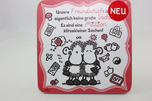 Sheepworld - 45465 - Untersetzer, Schaf, Unsere Freundschaft ist eigentlich keine große Sache. Es sind eine Million klitzekleiner Sachen!, Kork, 9,5cm x 9,5cm