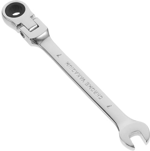 VOSAREA 7mm Dual Heads Ratchet 180 Degree Flexible Pivoting Head Adjustable Combination Dicephalous Wrench Spanner (Silver)