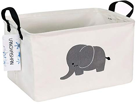 Rectangular Storage Bin Canvas Fabric Folding Gift Basket with Handles- Toy Box/Toy Storage/Toy Organizer for Boys and Girls - Nursery Hamper(Elephant)