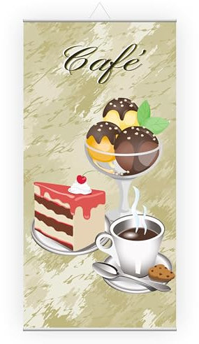 60x120 cm Café Konditorei Eiscafé Stoffbanner Komplettset - Wandbild, Schaufensterdeko, Praxisdeko, Wanddeko, Werbebanner
