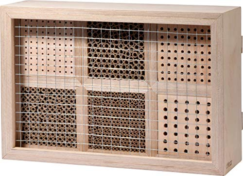 LUXUS-INSEKTENHOTELS 28410e Großes Profi-Wildbienenhotel - Wildbienen-Nisthilfe Holz - Insektenhotel mit Schutzrahmen - Wildbienenhaus Buchenholz Papierröllchen - 45 x 15 x 31 cm