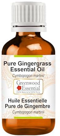 Greenwood Essential Puro Olio essenziale di Erba di Zenzero (Cymbopogon martinii) distillato a vapore 15ml (0.50 oz)