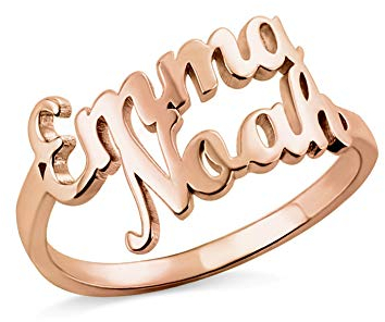 AFSTALR Damen Ring Name Personalisierte, Benutzerdefinierter Ring Roségold Eheringe mit Herz Buchstaben Tochter Mutter Geschenk