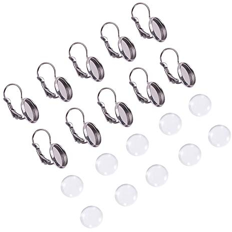 UNICRAFTALE 30 Sets 10mm Flache Runde Tablett Ohrringe Herstellung 304 Edelstahl Leverback Ohrring Befunde Und Transparente Glas Cabochons Für Ohrring Schmuckherstellung