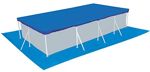 Poolabdeckung rechteckig + Poolunterlage für Frame Pool 300x200cm - 110g/m² PE - Wasserdicht - UV-stabil Abdeckung Fixierseil - Stahlrahmenpool Bodenschutz Bodenplane Planschbecken