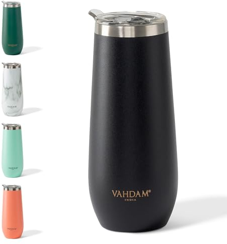 VAHDAM, Vaso De Acero Inoxidable Caper (270ml/9.1oz) - Negro | Sipper Aislado Al Vacío, De Doble Pared, A Prueba De Sudor Con Tapa Para Bebidas Frías Y Calientes |
