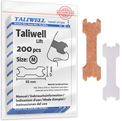 Taliwell Nasenpflaster 200 Stück M Medium, Besser Atmen beim Schlafen, Sport, Schnupfen, Nasenstrips gegen Schnarchen, Anti-Schnarch-Pflaster Stopper