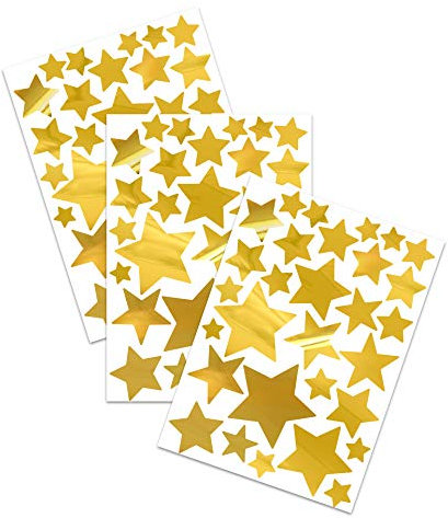 100 Metallic Sterne zum Aufkleben 3-9cm Ø Chrom Sticker Deko Aufkleber Klebeaufkleber zum Basteln und Dekorieren Wandaufkleber Wandtattoo Y052 (Chrom Gold, Sterne)