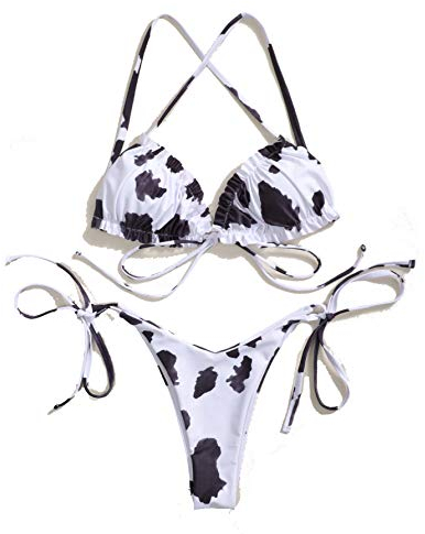 JasmyGirls Sexy Bikini Set Anime Kuh Cosplay Dessous Zwei Stück Badeanzüge mit hoher Taille Spaghettibügel Floral Tanga Badeanzüge (Weiß)