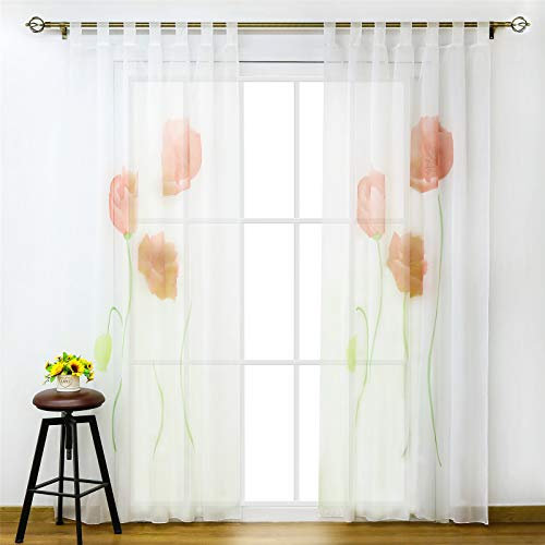 SCHOAL Gardinen mit Schlaufen Transparente Vorhänge Voile Gardinenschal Modern Blumen Muster 1 Stück BxH 150x245cm Rot