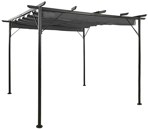 Tidyard Vielseitige Pergola mit Ausziehbarem Dach Pavillon Sonnenschutz Gartenpavillon Überdachung Terrasse Gartenzelt Anthrazit 3 x 3 x 2,25 m Stahl 180g/m²,Schutz vor Regen und Sonne