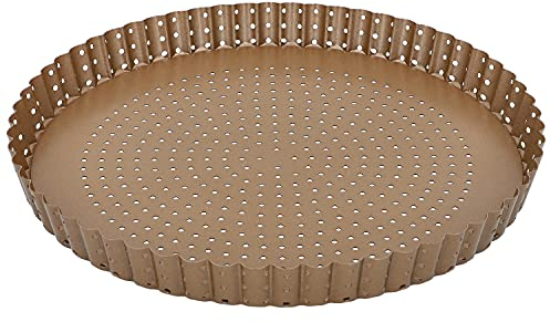 Birkmann, Laib & Seele, perforierte Quiche-, Tarte- und Pizzaform, Ø 30 cm, Backform mit losem Hebeboden und aus bronzefarbenen Karbonstahl, mit Antihaftbeschichtung und Rezepten, 210561