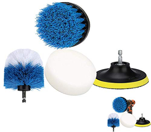 4 Stück Bürstenaufsatz Bohrmaschine Set, Reinigungsbürste Bürsten für Akkuschrauber, Mit Großem Drill Brush, Kompatibel Fast Bohrmaschine, für Grill, Badewanne, Auto & Felgen (Blau)