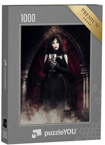puzzleYOU: Puzzle 1000 Teile „Gothic-Szene: Vampirmädchen mit altem Kelch“ – aus der Puzzle-Kollektion Gothik