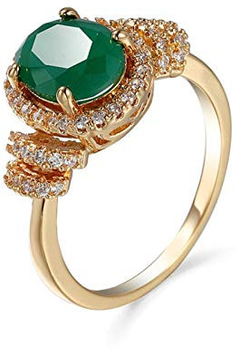 Banemi Ringe für Frauen Vergoldete， Ringe Vintage Damen Grün Zirkonia Oval Damen Hochzeitsband Größe 60 (19.1)