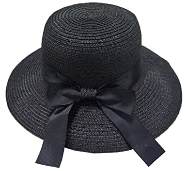 Moxamo Strohhut Damen Sonnenhut, Faltbare Schirmmütze breite Krempe, Sommerhut, handgewebter Strandhut, Sonnenschutz Sport Strandhut Sommermütze für Strand (Schwarz +)