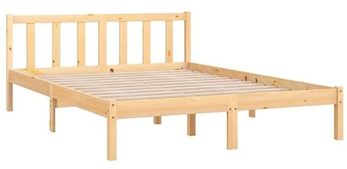 vidaXL Massivholzbett, Holzbett Bett für Schlafzimmer, Bettrahmen Bettgestell mit Lattenrost, Doppelbett Schlafzimmermöbel, Kiefer 150x200cm