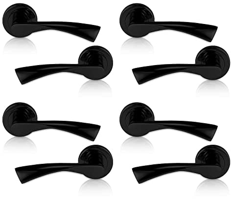 XFORT Rennes - Juego de 4 manillas de puerta de color negro mate, palanca trenzada en pestillo, juego de manijas de puerta interiores para el hogar y la oficina,moderno mango de puerta interior negro