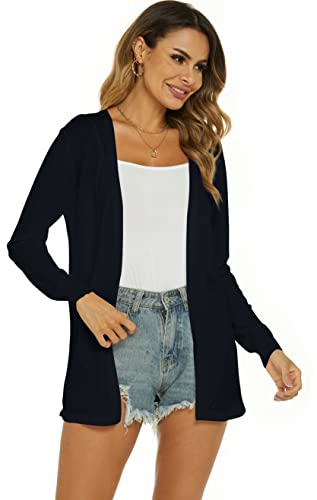 Ietaoo Cardigan Lungo Donna Elegante Manica Lunga Giacca Cardigan Casual Maglia Cappotto Leggero Aperto Davanti Cardigan per Estivo Primavera Nero XL