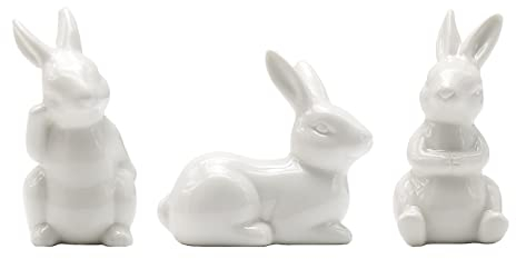 UOIENRT 3 Stück Keramik Hase Kaninchen Keramik Osterhase Figur Weiß Hase Figur Porzellan Moderne Kunst Home Dekoration Perfekt für Geburtstag, Ostern, Kindertag